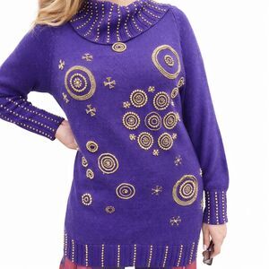 VTG Victoria Harbour Purple Beaded Embellished Cowl Neck Sweater M